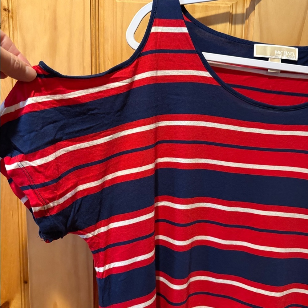 MICHAEL Michael Kors red, white, and navy blue striped cold-shoulder top XL - Picture 3 of 10
